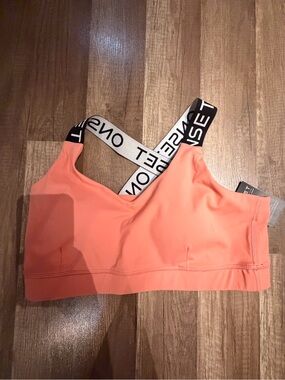 ONSET coral V-Neck Sports Bralette with Contrast Logo Straps